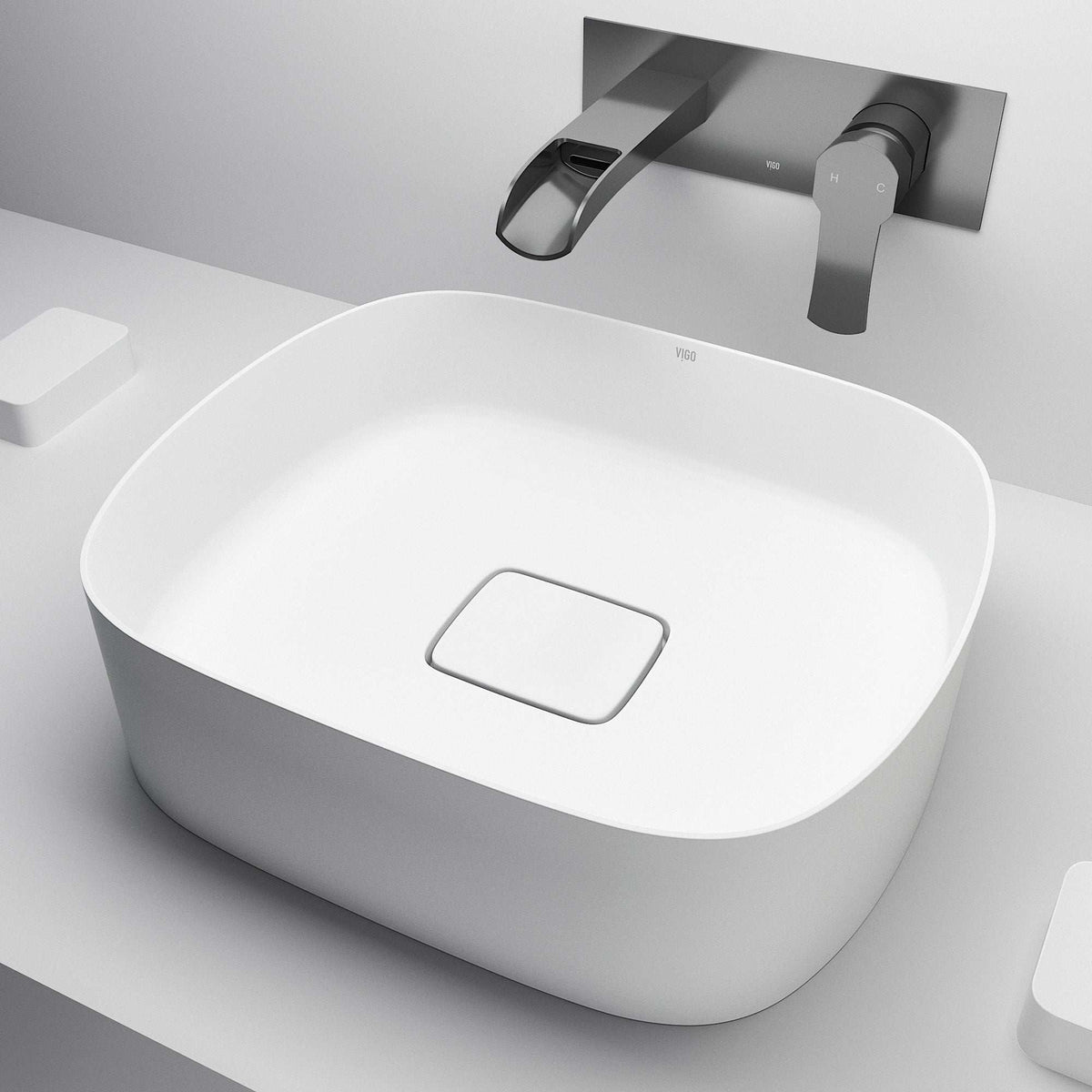 UltraThin™ Modern White Matte Stone™ 16 in. L x 14 in. W Rectangular Vessel Bathroom Sink