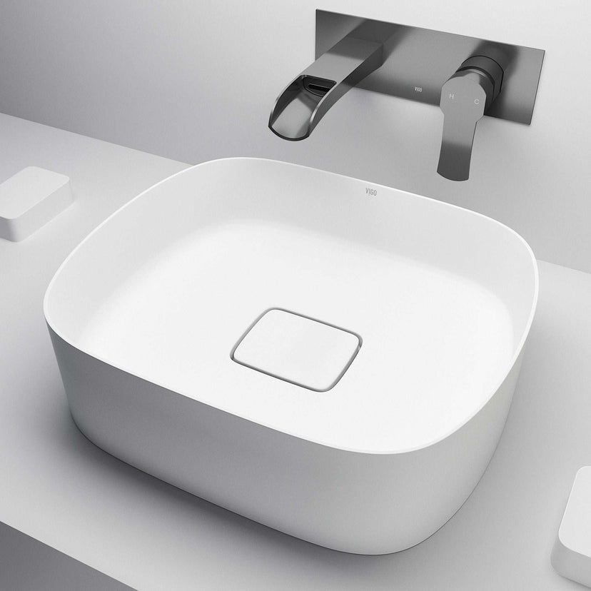 UltraThin™ Modern White Matte Stone™ 16 in. L x 14 in. W Rectangular Vessel Bathroom Sink