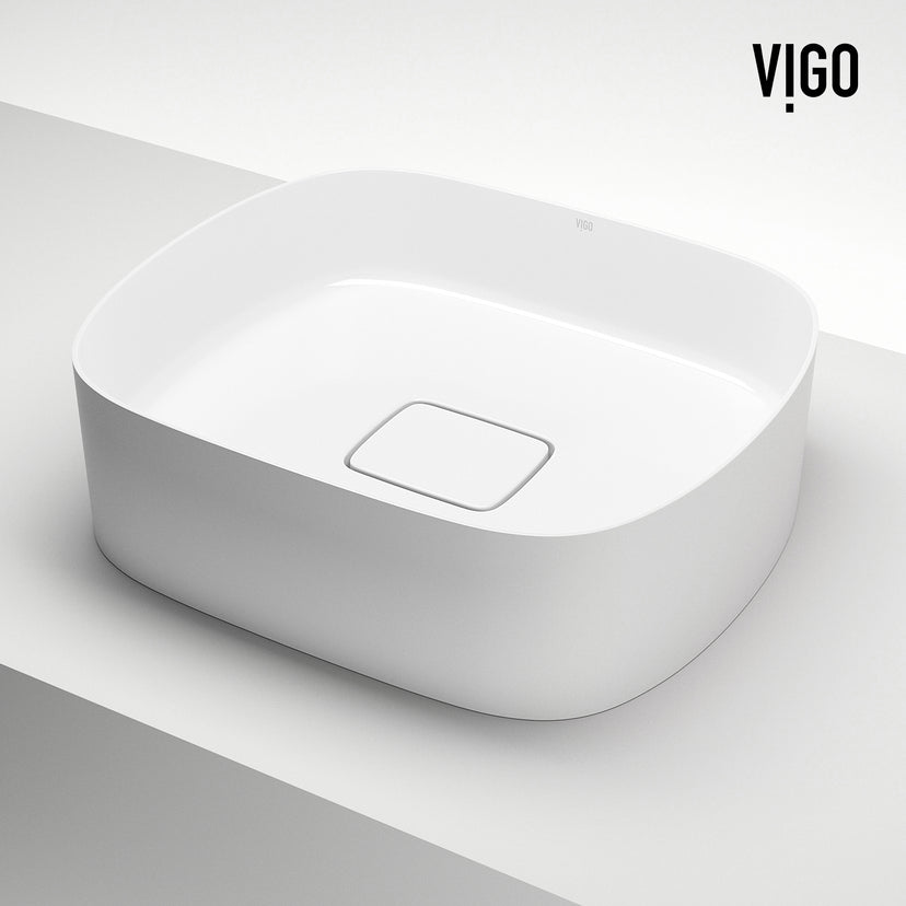 UltraThin™ Modern White Matte Stone™ 16 in. L x 14 in. W Rectangular Vessel Bathroom Sink