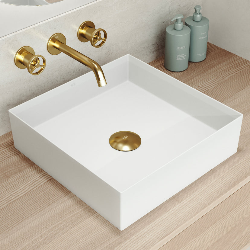UltraThin™ Modern White Matte Stone™ 16 in. L x 16 in. W Square Vessel Bathroom Sink