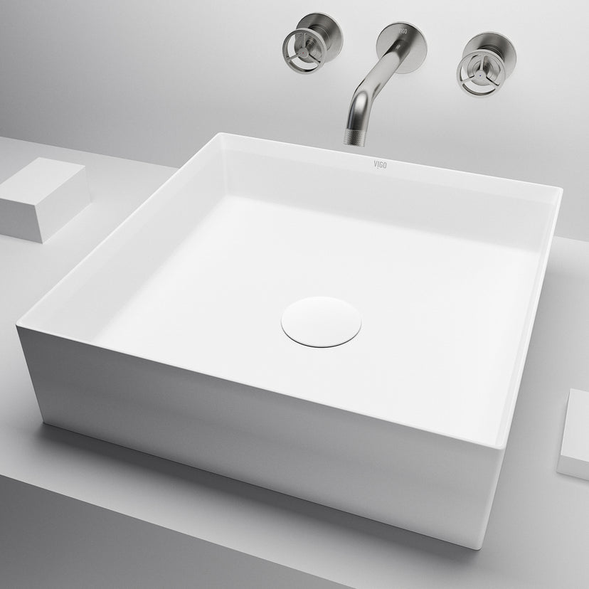 UltraThin™ Modern White Matte Stone™ 16 in. L x 16 in. W Square Vessel Bathroom Sink