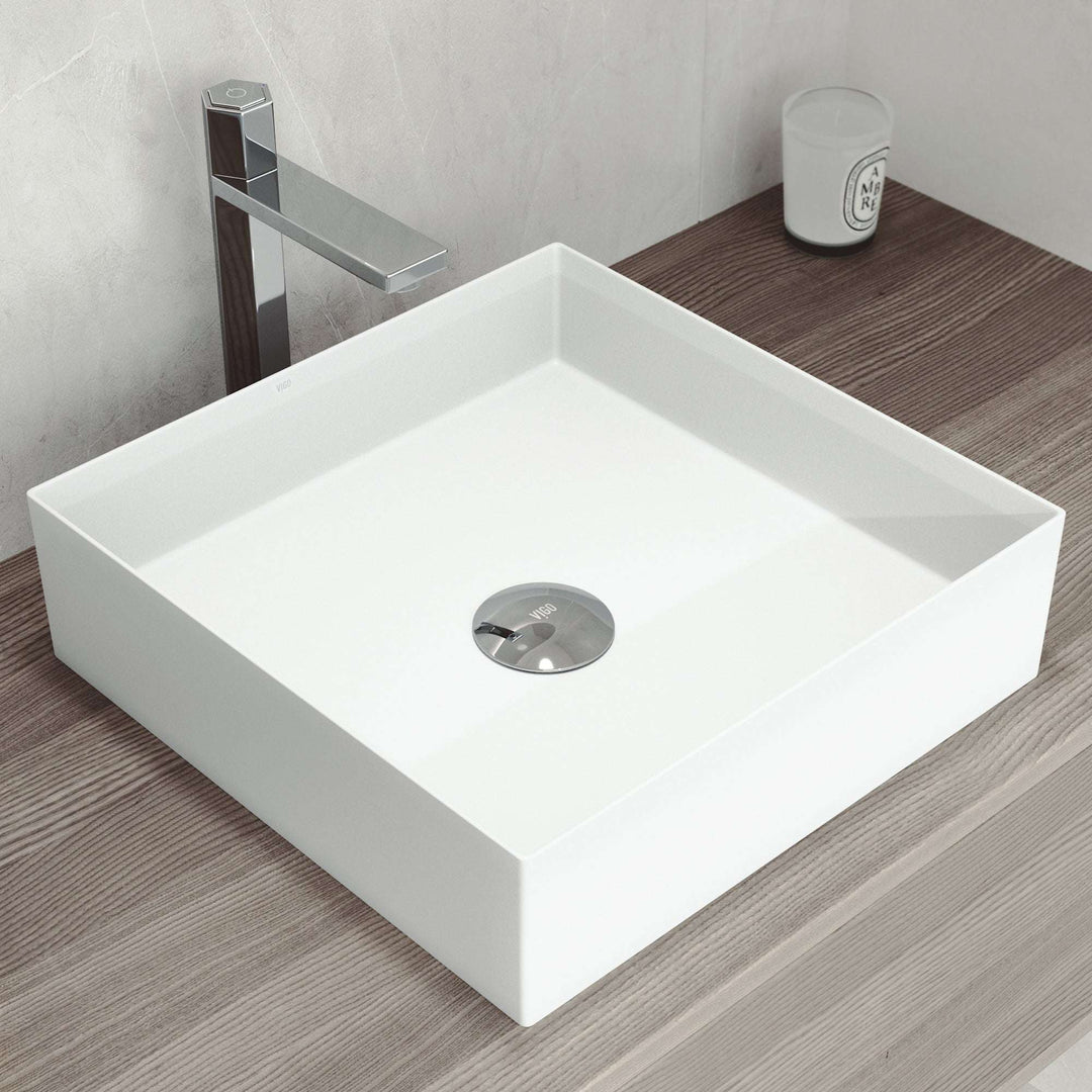 UltraThin™ Modern White Matte Stone™ 16 inches L x 16 in. W Square Vessel Bathroom Sink