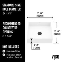UltraThin™ Modern White Matte Stone™ 16 in. L x 16 in. W Square Vessel Bathroom Sink