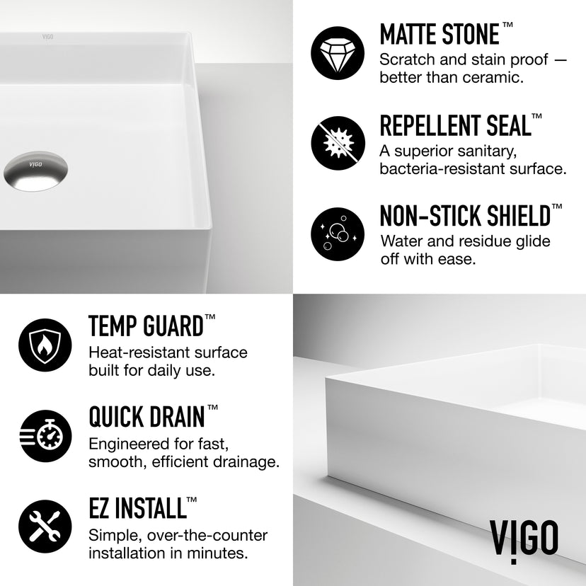 UltraThin™ Modern White Matte Stone™ 16 in. L x 16 in. W Square Vessel Bathroom Sink