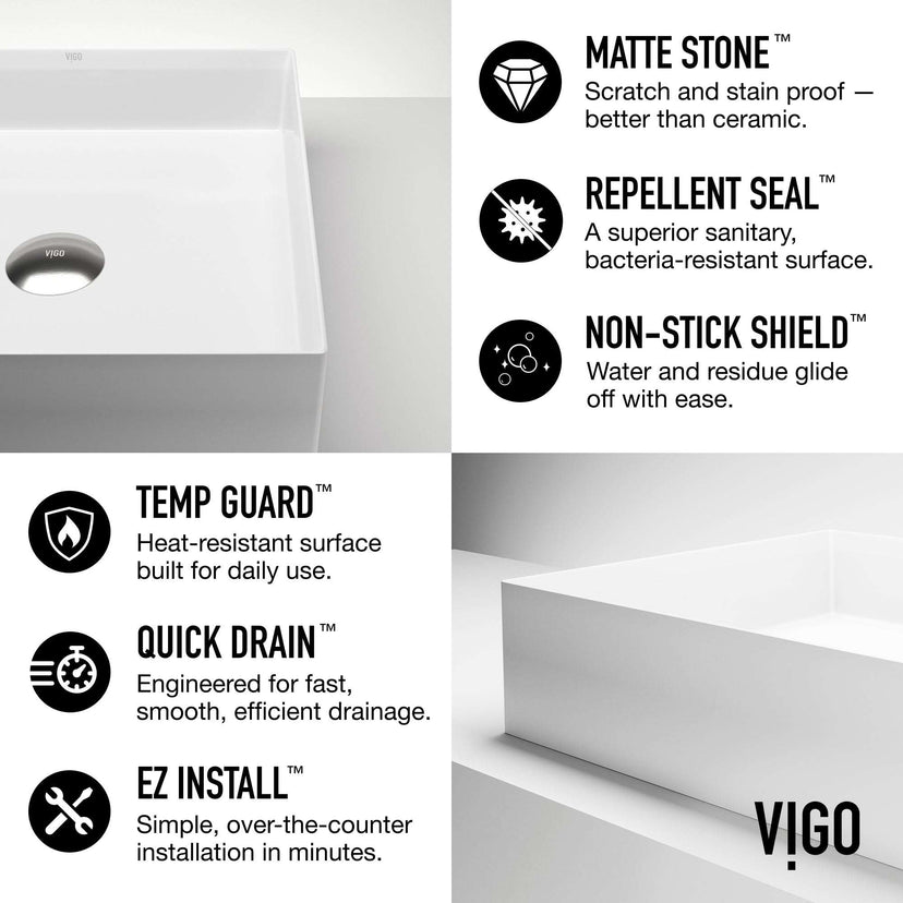 UltraThin™ Modern White Matte Stone™ 16 inches L x 16 in. W Square Vessel Bathroom Sink