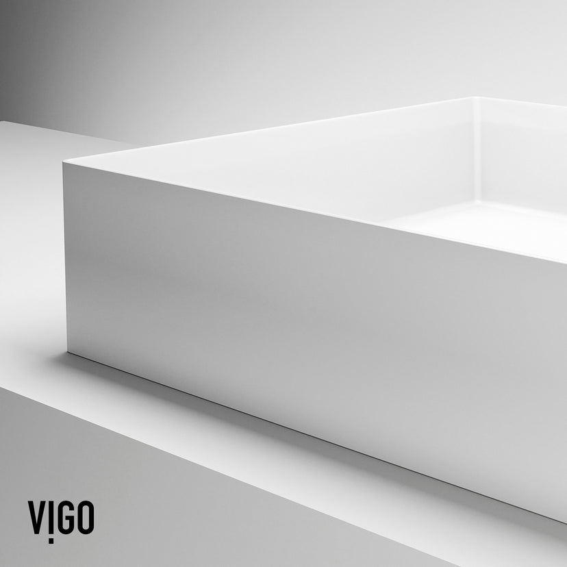 UltraThin™ Modern White Matte Stone™ 16 in. L x 16 in. W Square Vessel Bathroom Sink