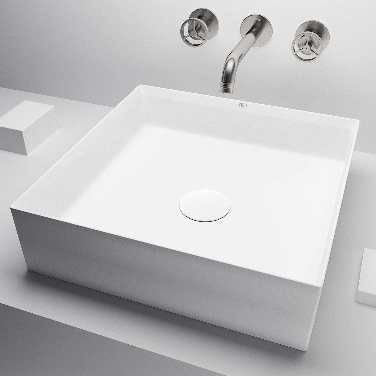 UltraThin™ Modern White Matte Stone™ 16 inches L x 16 in. W Square Vessel Bathroom Sink