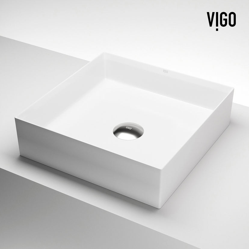 UltraThin™ Modern White Matte Stone™ 16 in. L x 16 in. W Square Vessel Bathroom Sink