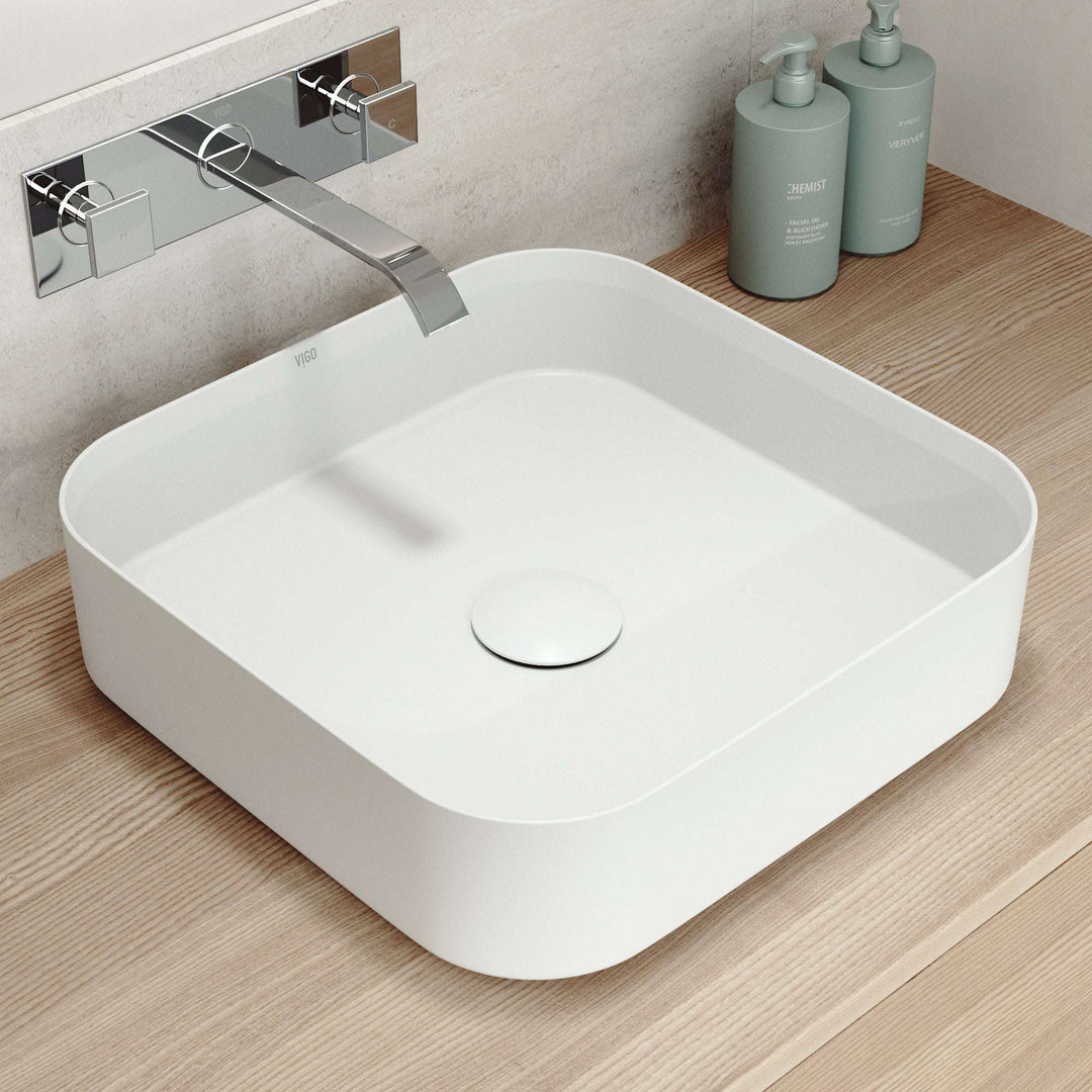 UltraThin™ Modern White Matte Stone™ 16 in. L x 16 in. W Square Vessel Bathroom Sink