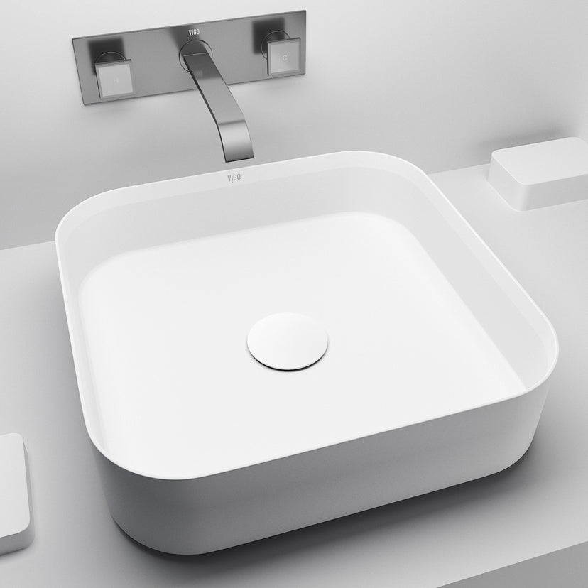 UltraThin™ Modern White Matte Stone™ 16 in. L x 16 in. W Square Vessel Bathroom Sink