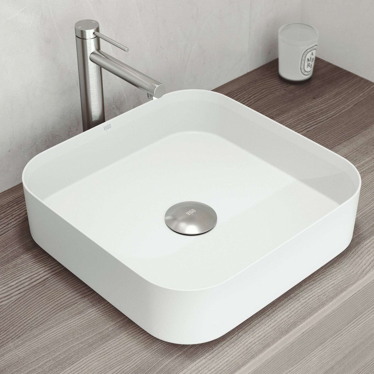 UltraThin™ Modern White Matte Stone™ 16 in. L x 16 in. W Square Vessel Bathroom Sink