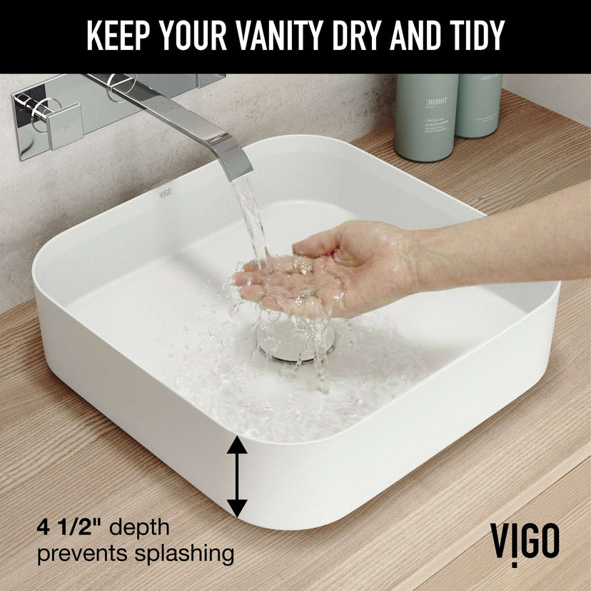 UltraThin™ Modern White Matte Stone™ 16 in. L x 16 in. W Square Vessel Bathroom Sink