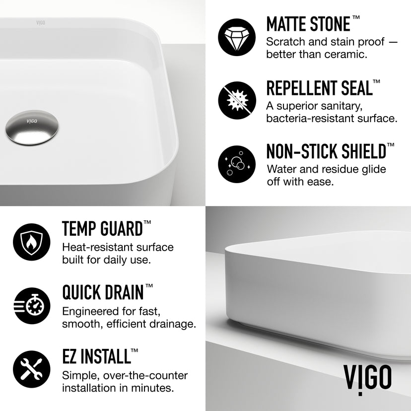 UltraThin™ Modern White Matte Stone™ 16 in. L x 16 in. W Square Vessel Bathroom Sink