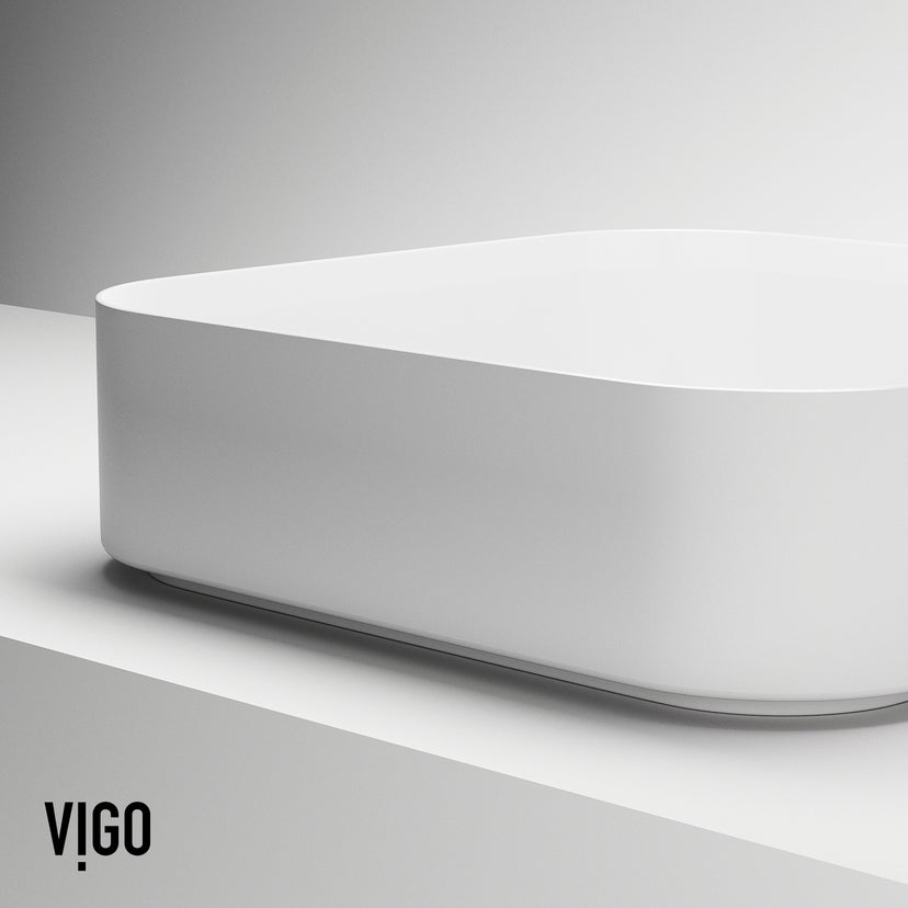 UltraThin™ Modern White Matte Stone™ 16 in. L x 16 in. W Square Vessel Bathroom Sink