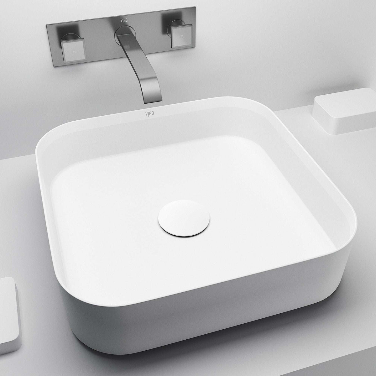 UltraThin™ Modern White Matte Stone™ 16 in. L x 16 in. W Square Vessel Bathroom Sink