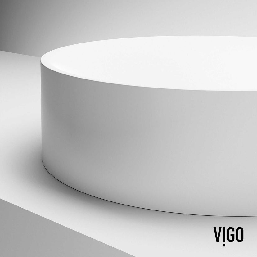 Elan Modern White Matte Stone™ 16-inch round vessel bathroom sink with cover