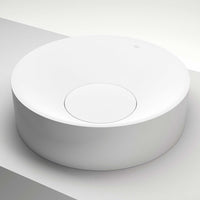 Elan Modern White Matte Stone™ 16-inch round vessel bathroom sink with smooth matte finish and a view from the top