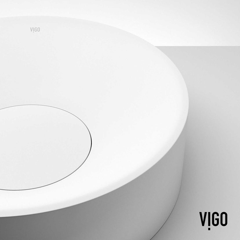 Elan Modern White Matte Stone™ 16-inch round vessel bathroom sink with smooth matte finish and durable stone composite material