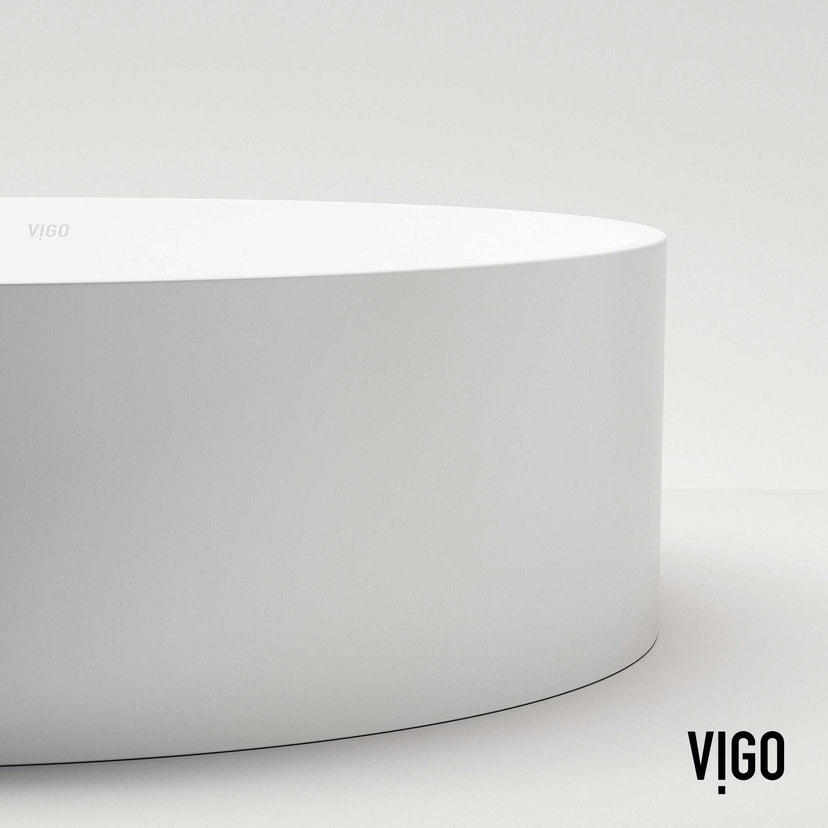 Elan Modern White Matte Stone™ 16-inch round vessel bathroom sink with smooth matte finish and durable stone composite material
