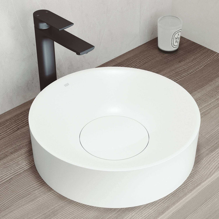Elan Modern White Matte Stone™ 16 in. Round Vessel Bathroom Sink