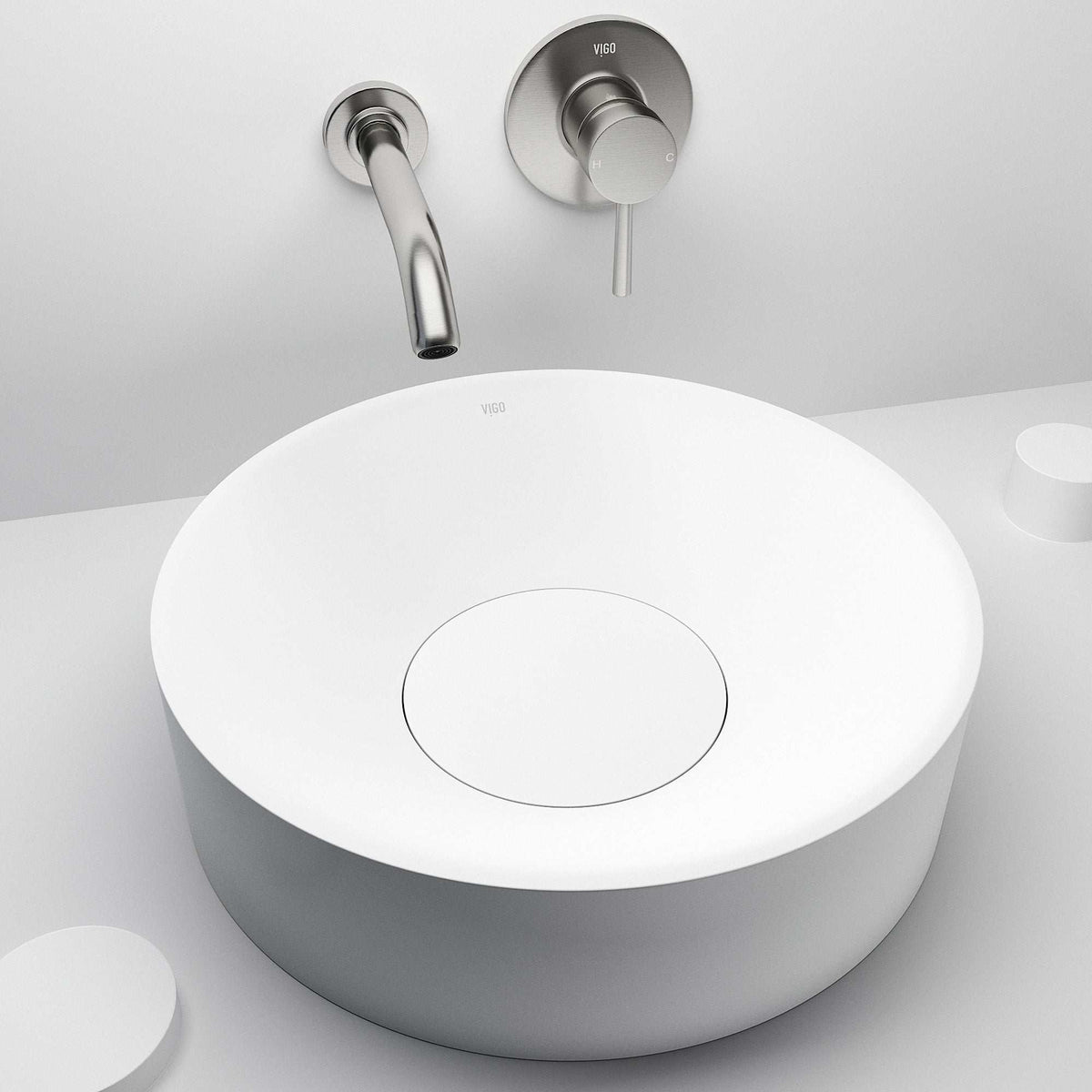 Elan Modern White Matte Stone™ 16 in. Round Vessel Bathroom Sink