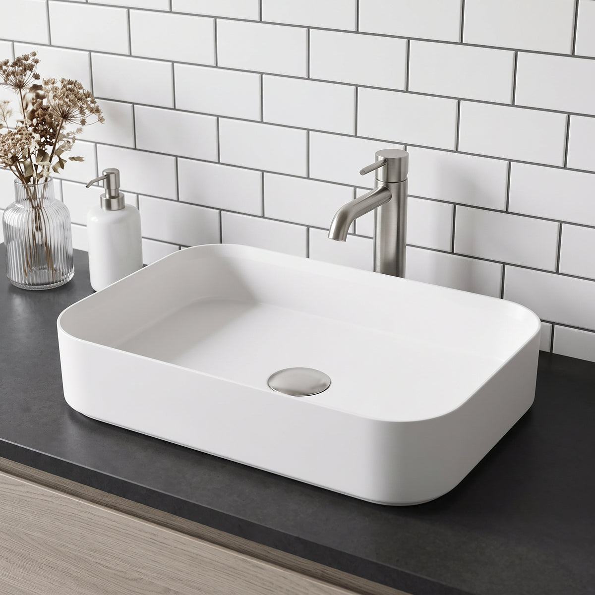 UltraThin™ Modern White Matte Stone™ 21 in. L x 14 in. W Rectangular Vessel Bathroom Sink