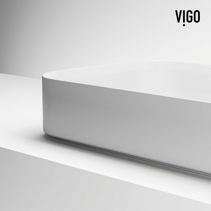 UltraThin™ Modern White Matte Stone™ rectangular vessel bathroom sink with matte finish and minimalist design