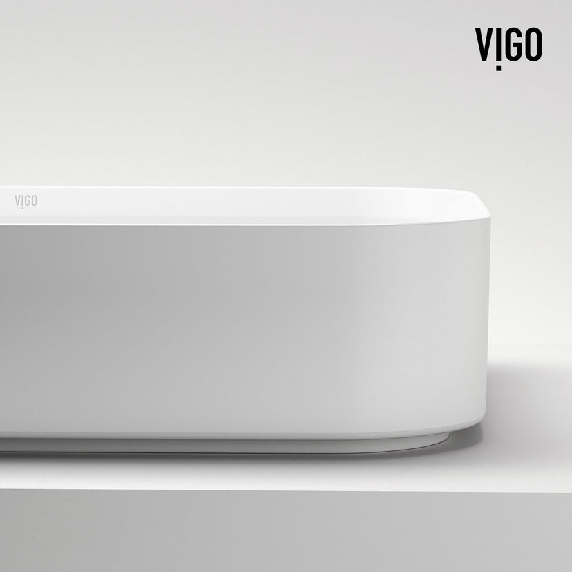 UltraThin™ Modern White Matte Stone™ 21 in. L x 14 in. W Rectangular Vessel Bathroom Sink
