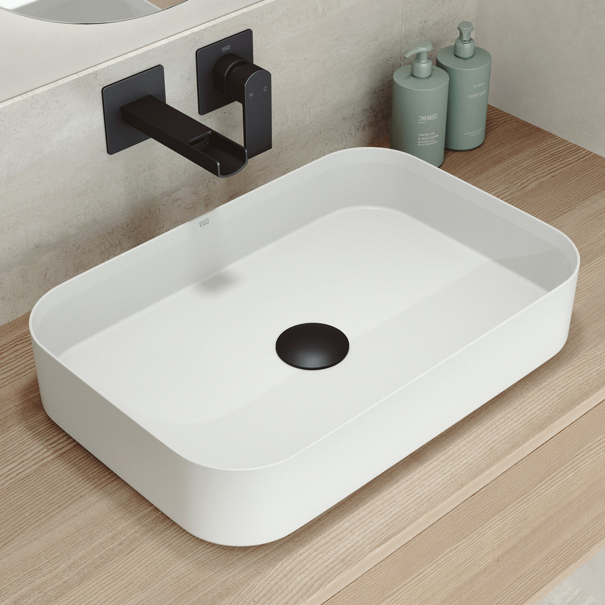 UltraThin™ Modern White Matte Stone™ 21 in. L x 14 in. W Rectangular Vessel Bathroom Sink