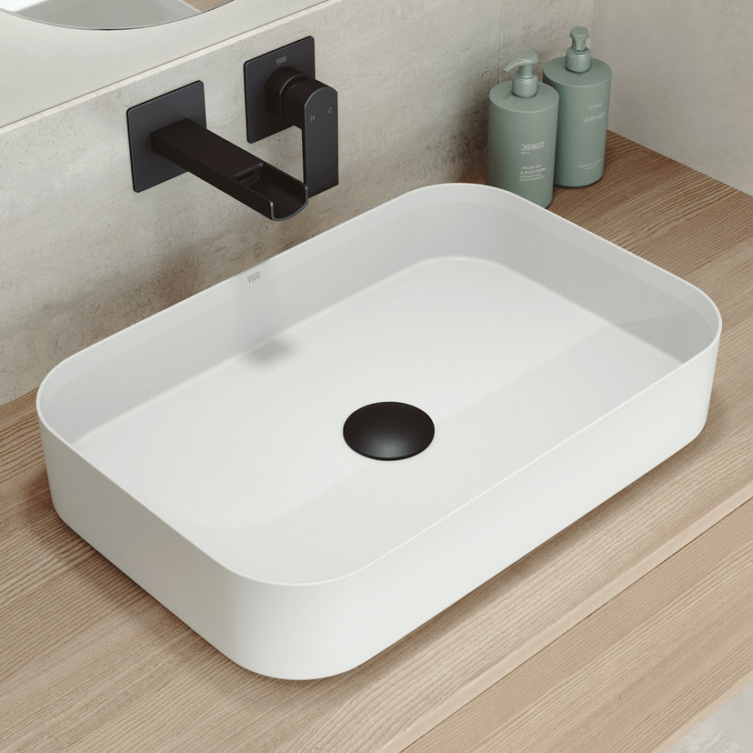 UltraThin™ Modern White Matte Stone™ 21 in. L x 14 in. W Rectangular Vessel Bathroom Sink