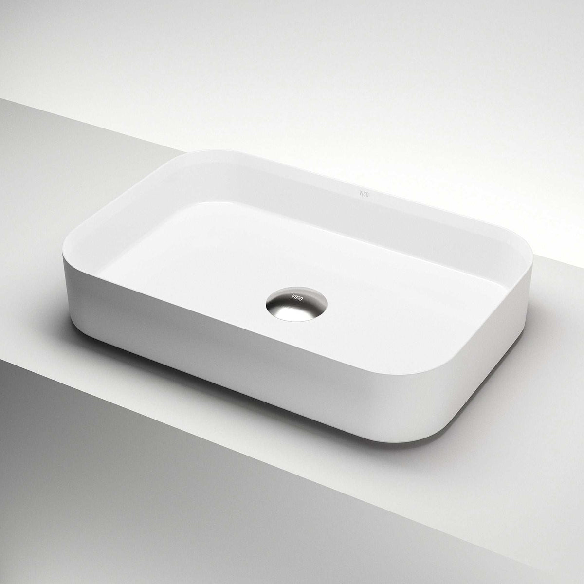 UltraThin™ Modern White Matte Stone™ 21x14 in. rectangular vessel bathroom sink with matte finish and slim profile