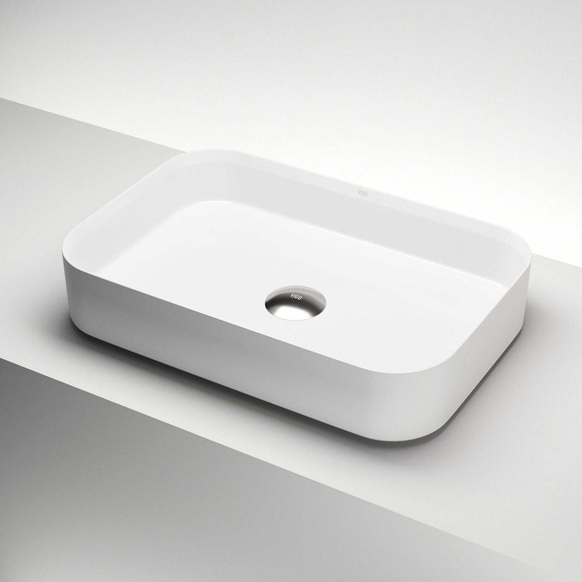 UltraThin™ Modern White Matte Stone™ 21x14 in. rectangular vessel bathroom sink with matte finish and slim profile