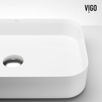 UltraThin™ Modern White Matte Stone™ rectangular vessel bathroom sink with sleek matte finish in view from the top