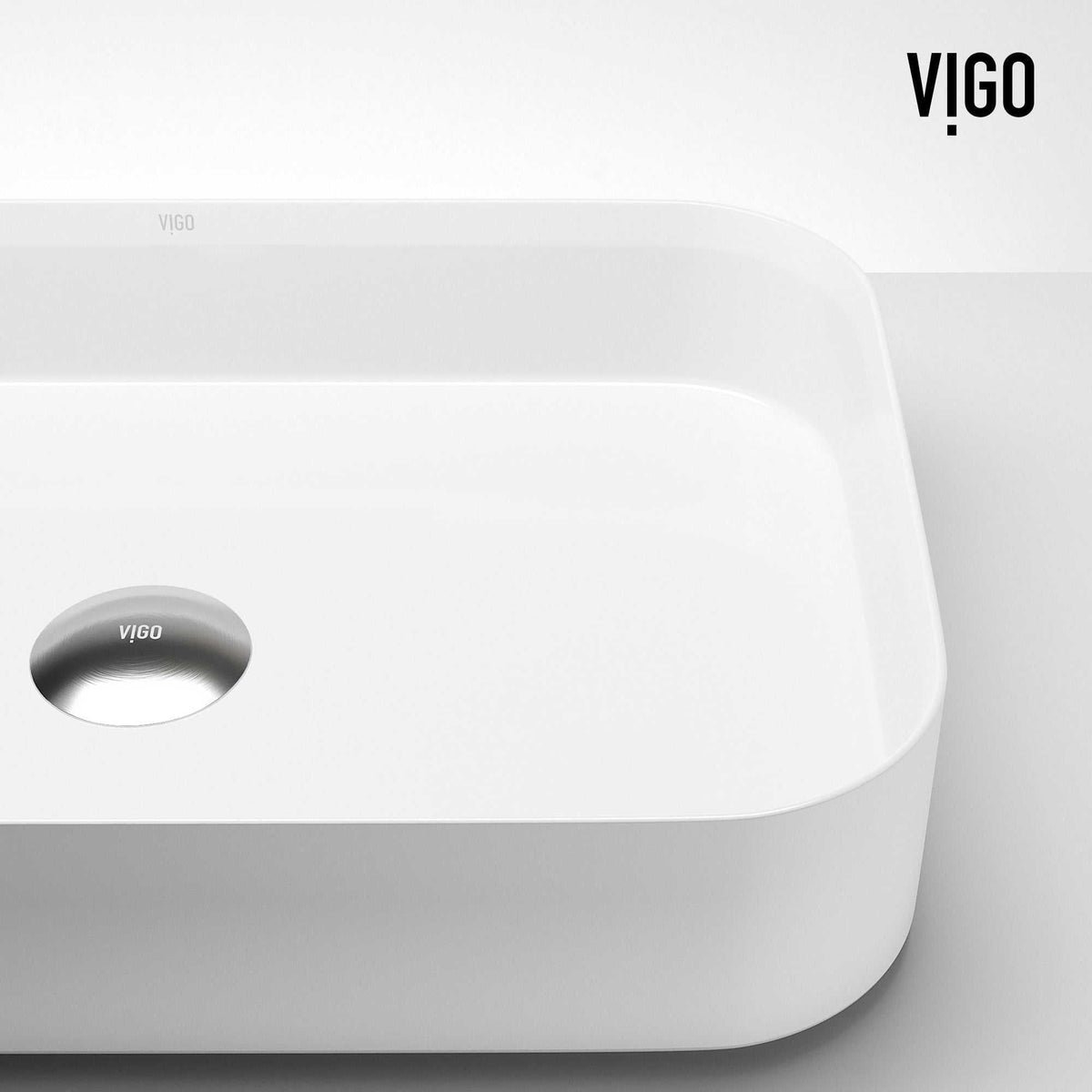 UltraThin™ Modern White Matte Stone™ rectangular vessel bathroom sink with sleek matte finish in view from the top