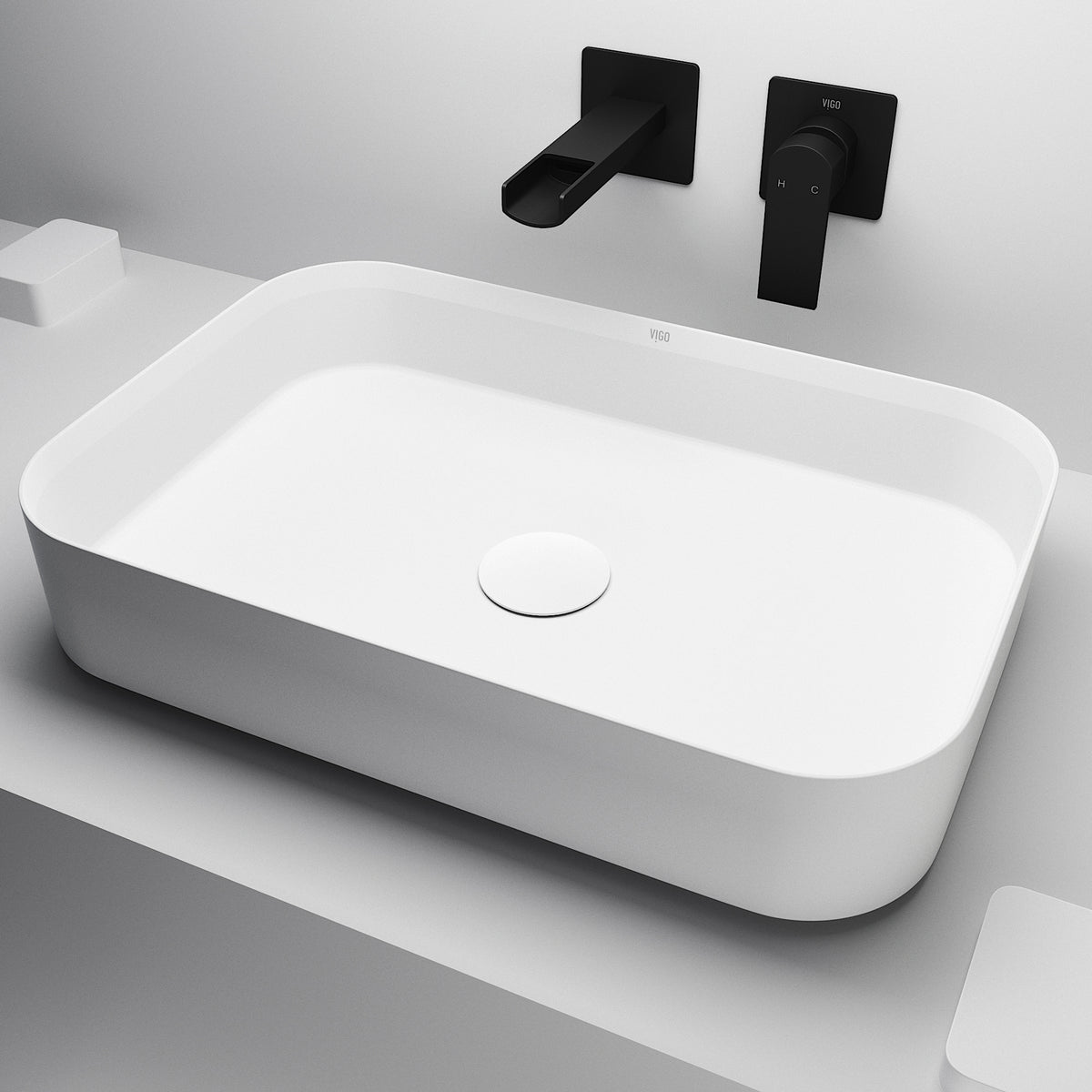 UltraThin™ Modern White Matte Stone™ 21 in. L x 14 in. W Rectangular Vessel Bathroom Sink