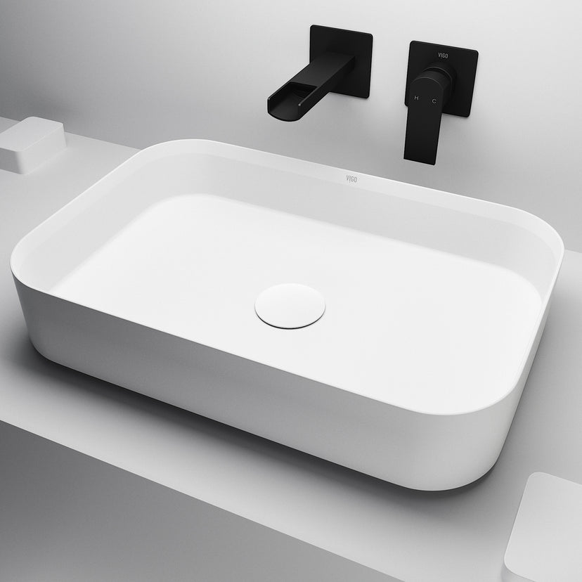 UltraThin™ Modern White Matte Stone™ 21 in. L x 14 in. W Rectangular Vessel Bathroom Sink