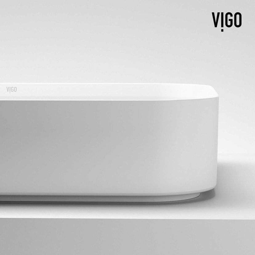 UltraThin™ Modern White Matte Stone™ rectangular bathroom vessel sink with 21x14 inch in matte finish