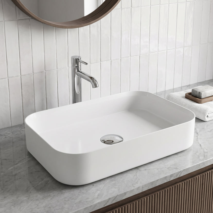 UltraThin™ Modern White Matte Stone™ 21 in. L x 14 in. W Rectangular Vessel Bathroom Sink
