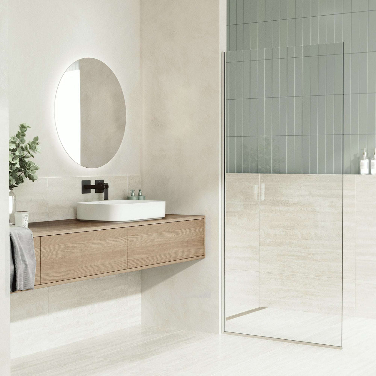 UltraThin™ Modern White Matte Stone™ rectangular vessel bathroom sink in a modern bathroom