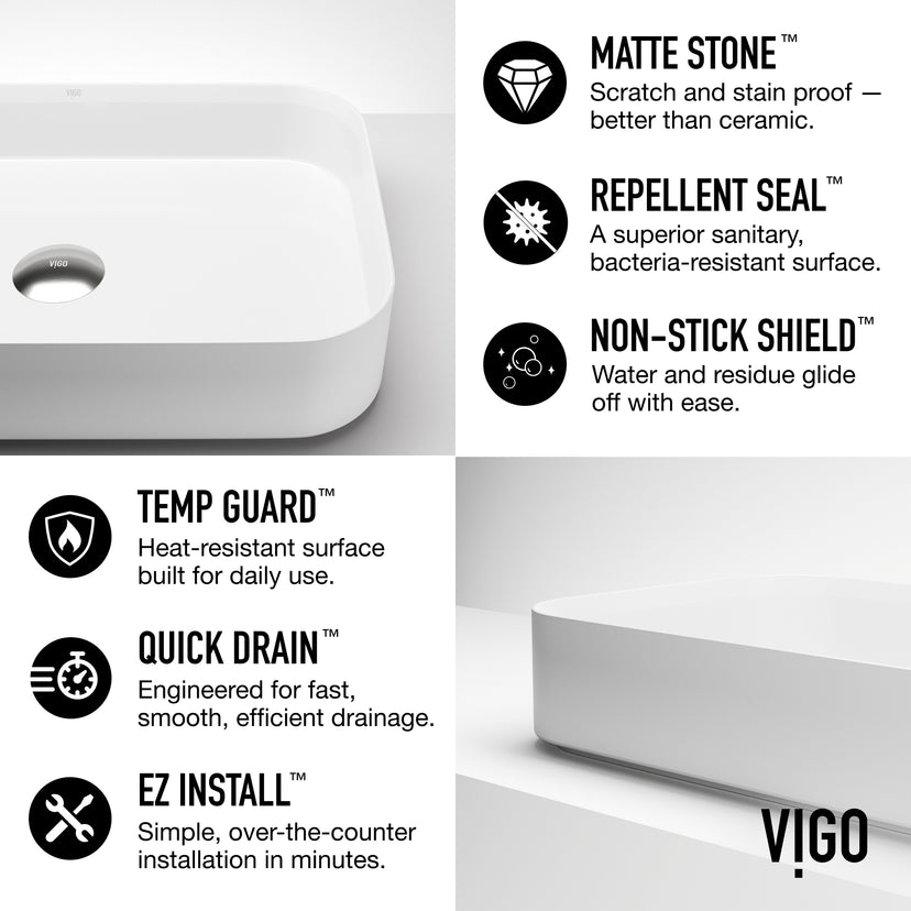 UltraThin™ Modern White Matte Stone™ 21 in. L x 14 in. W Rectangular Vessel Bathroom Sink