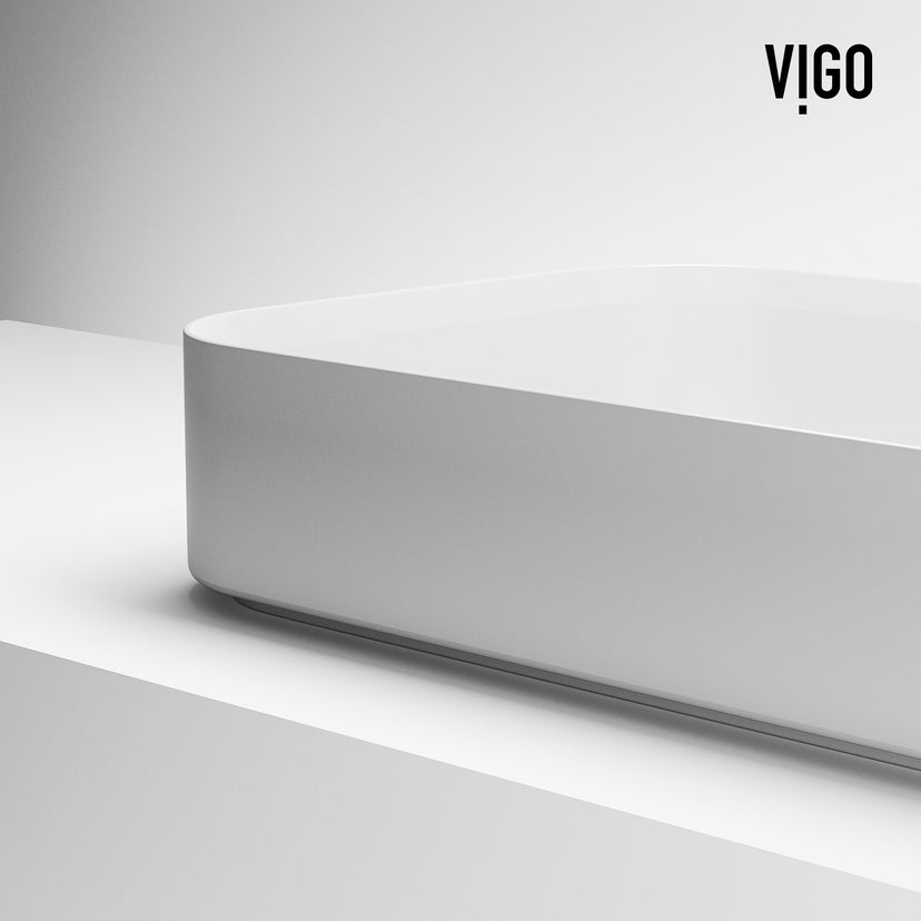 UltraThin™ Modern White Matte Stone™ 21 in. L x 14 in. W Rectangular Vessel Bathroom Sink