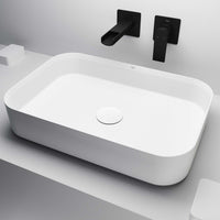 UltraThin™ Modern White Matte Stone™ rectangular vessel bathroom sink with sleek matte finish and compact design
