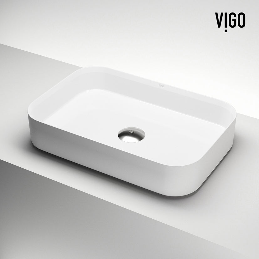 UltraThin™ Modern White Matte Stone™ 21 in. L x 14 in. W Rectangular Vessel Bathroom Sink
