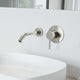 Brushed Nickel wall mount bathroom faucet with lever handle and low arc spout
