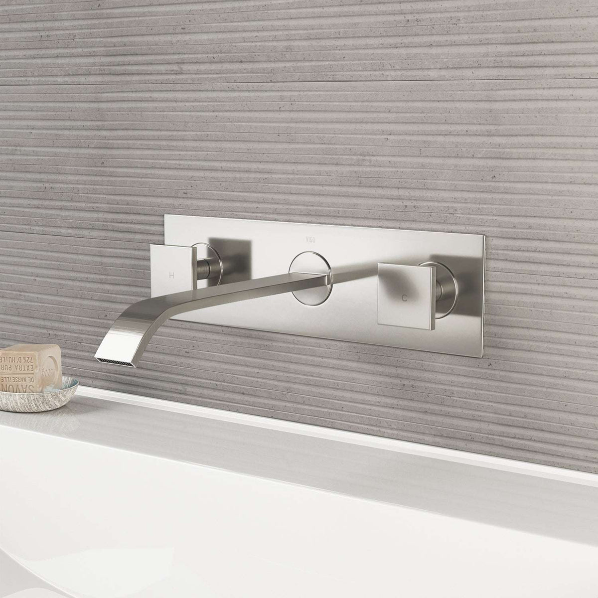 Brushed nickel wall mount bathroom faucet with ceramic disc cartridge