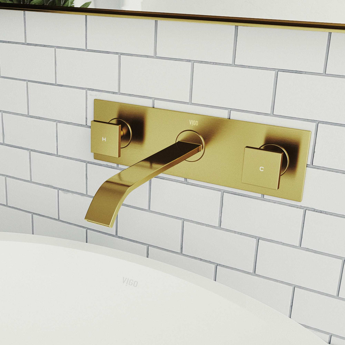 Matte brushed gold wall mount bathroom faucet with ceramic disc cartridge