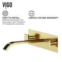 Waterfall low arc spout wall faucet in matte brushed gold finish