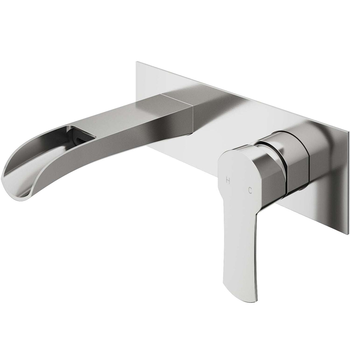 Matte black Paloma wall mount bathroom faucet with 7-inch waterfall spout and single lever handle