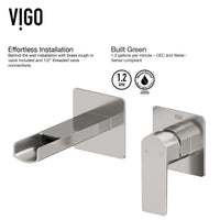 VIGO Amada Atticus wall mount bathroom faucet in brushed nickel with waterfall spout and single-lever control
