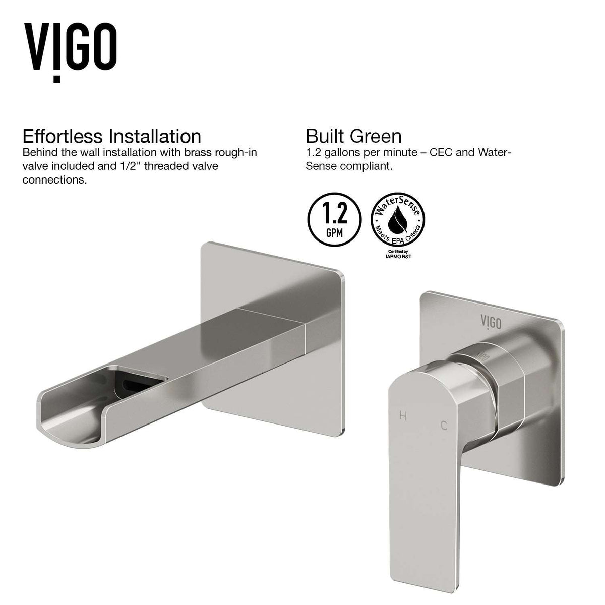 VIGO Amada Atticus wall mount bathroom faucet in brushed nickel with waterfall spout and single-lever control